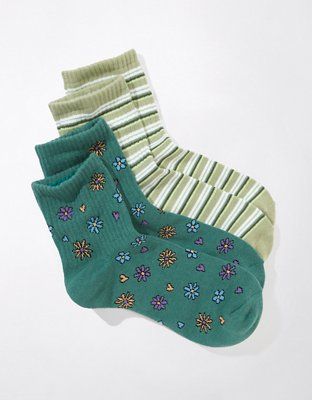AE Daisy Striped Boyfriend Sock 2-Pack | American Eagle Outfitters (US & CA)
