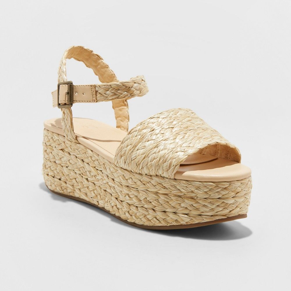 Women's Aurora Straw Espadrille Wedges - Universal Thread Tan 10, Beige | Target