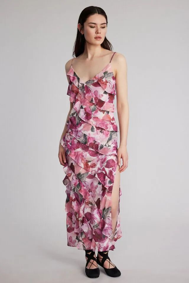 V-Neck Ruffle Maxi Dress Price reduced from $139.95 to$139.95$95.00$66.50Extra 30% off applied | Dynamite Clothing