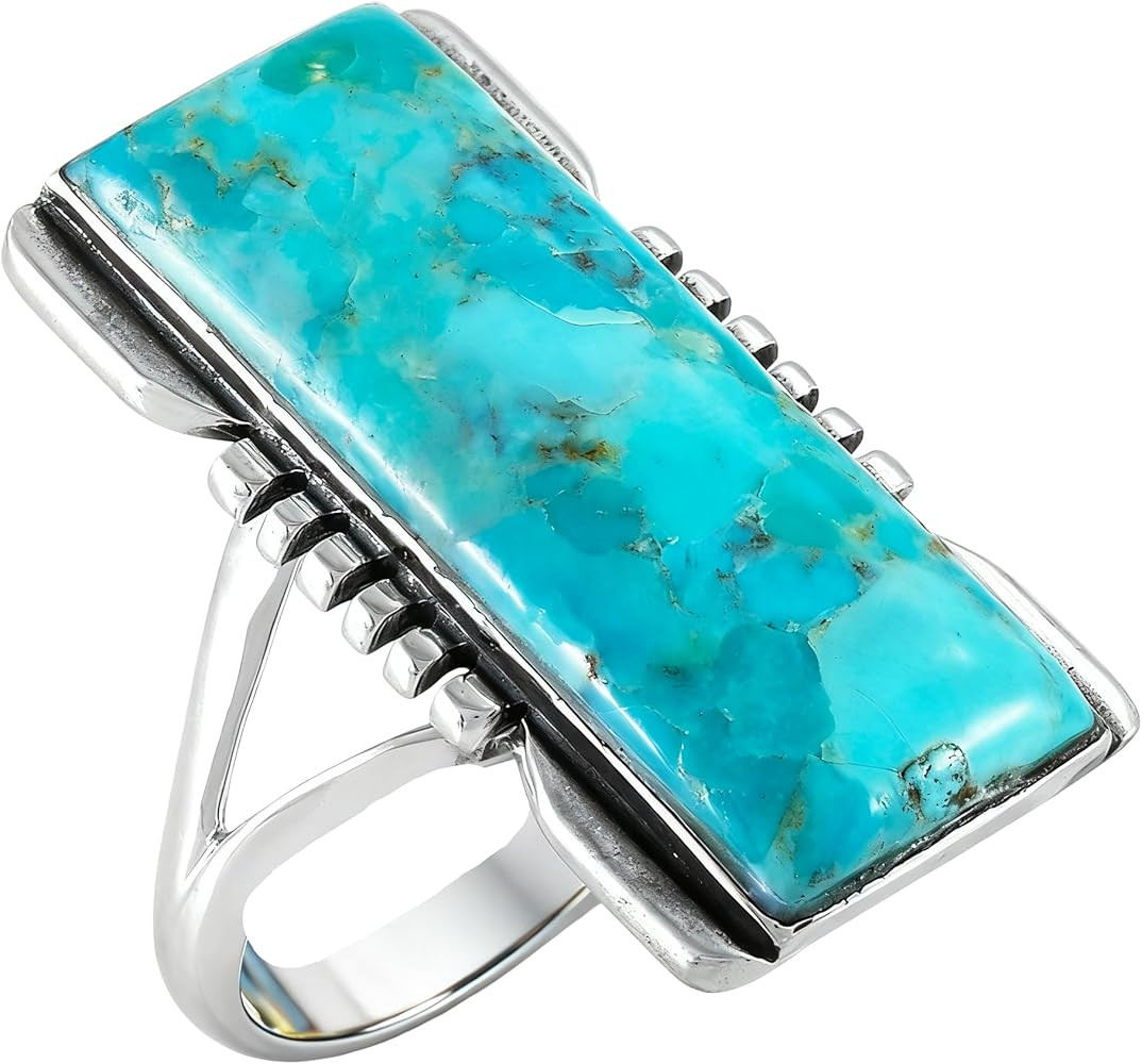 Turquoise Ring Sterling Silver 925 Genuine Gemstones Size 6 to 11 | Amazon (US)