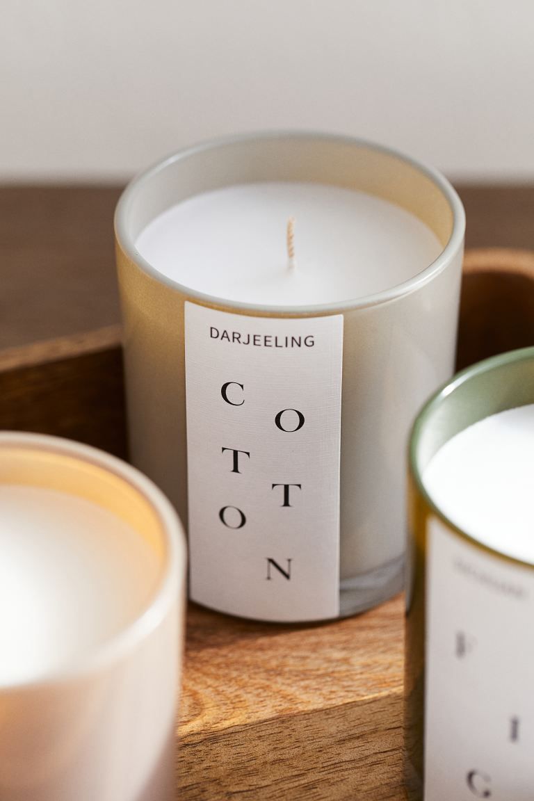 Scented Candle in Glass Holder - Beige/Darjeeling Cotton - Home All | H&M US | H&M (US + CA)