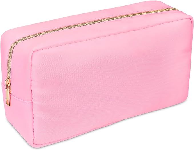 Nylon Makeup Bag Large Makeup Pouch Nylon Zipper Pouch Pink Cosmetic Bag DIY Chenille Letter Bag ... | Amazon (US)
