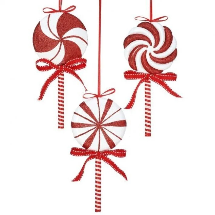 Set of 3 PEPPERMINT LOLLIPOP Christmas Ornaments, by Regency International - Walmart.com | Walmart (US)