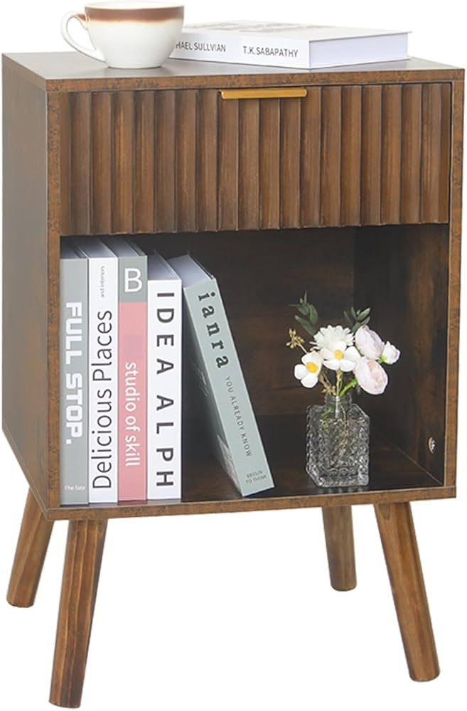 Mid Century Modern Nightstand, Wood Bedside Table with Drawer and Opening Storage, End Table Livi... | Amazon (US)