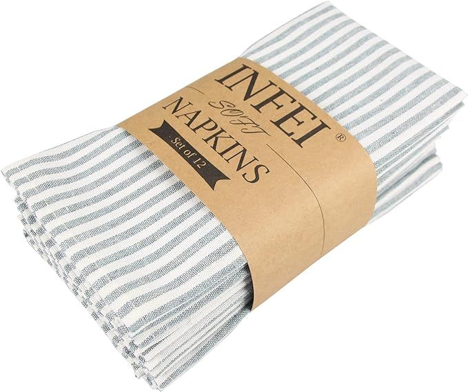 INFEI Plain Striped Cotton Linen Blended Dinner Cloth Napkins - Set of 12 (17 x 17 inches) - for ... | Amazon (US)