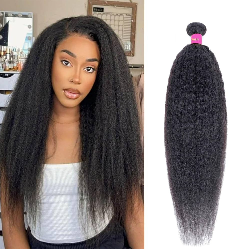 Short Length Brazilian Kinky Straight Bundles Human Hair Sew in Unprocessed Virgin Hair Extension... | Amazon (US)
