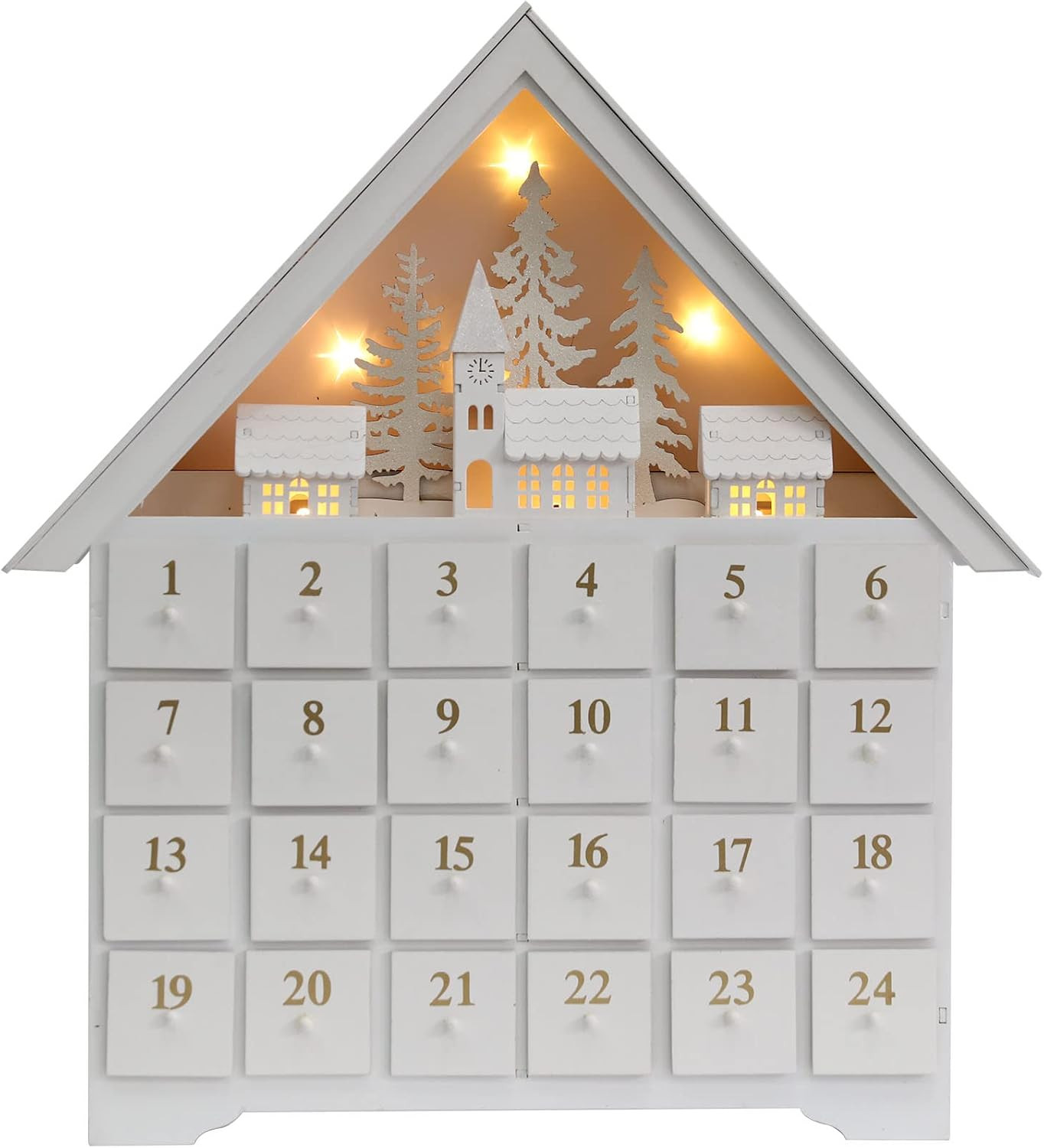 Christmas Wooden Advent Calendar House with 24 Drawers, Countdown to Christmas for Kids, LED Home Decoration, L16.25 x H17.9 x T2.87 inches, Battery Operated | Amazon (US)