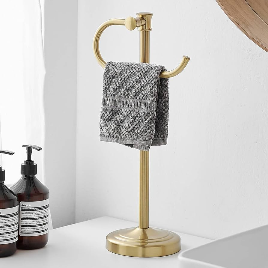 BESy 17 Inch Brushed Gold Stand Towel Bar Hanger Hand Towel Bar Bathroom Vanity Countertop Towel ... | Amazon (US)