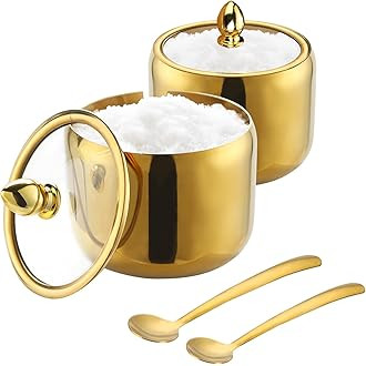 Sugar Container with Glass Lid and Spoon - 10oz Gold Sugar Bowl for Coffee Bar Station Accessorie... | Amazon (US)