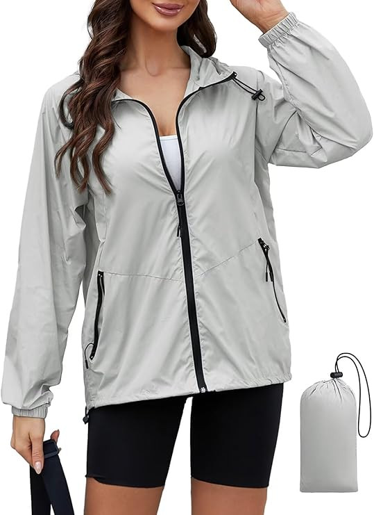 PITINAN Lightweight Rain Jacket Women Packable Wind Breaker Light Rain Jacket Women Waterproof Tr... | Amazon (US)