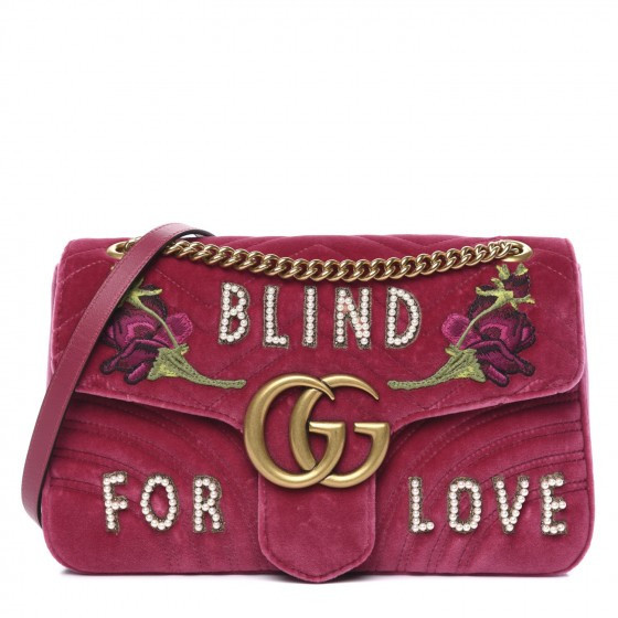 GUCCI Velvet Matelasse Blind for Love Embroidered Medium GG Marmont Shoulder Bag Pink | Fashionphile