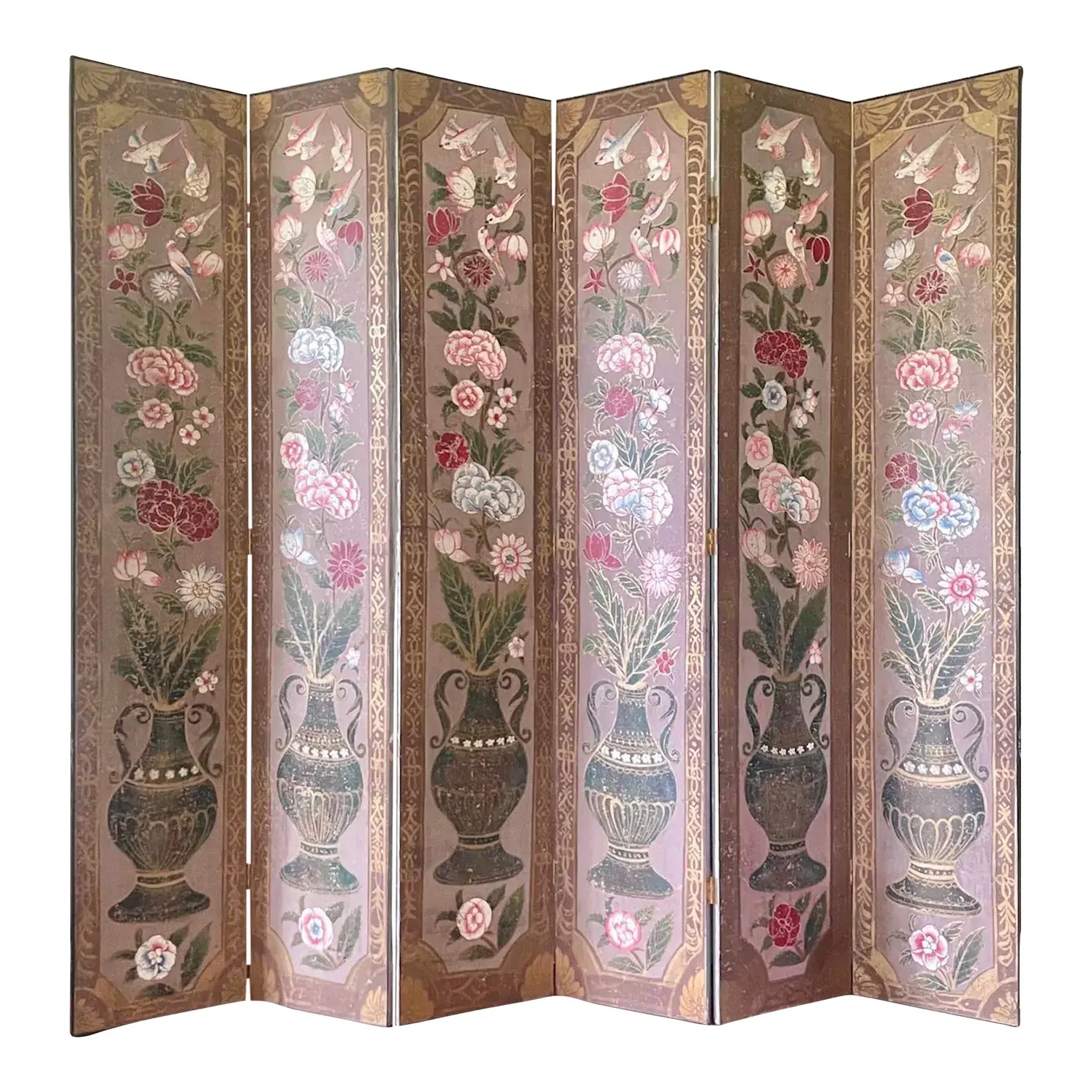 Late 19th Century Hand-Painted Screen | Chairish