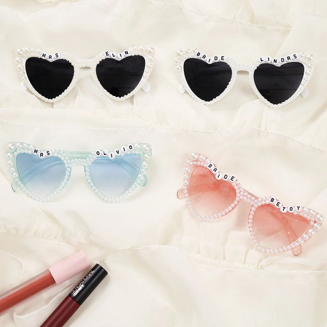 Pearl Sunglasses Bride,bride Sunglasses,heart Shaped Bride Glasses for Bachelorette Party,bachelo... | Etsy (US)