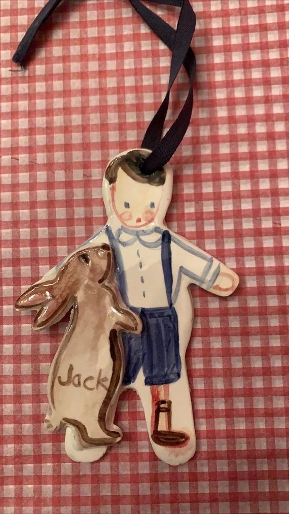 Christmas Ornament Ceramic Boy With Rabbit Christmas | Etsy | Etsy (US)