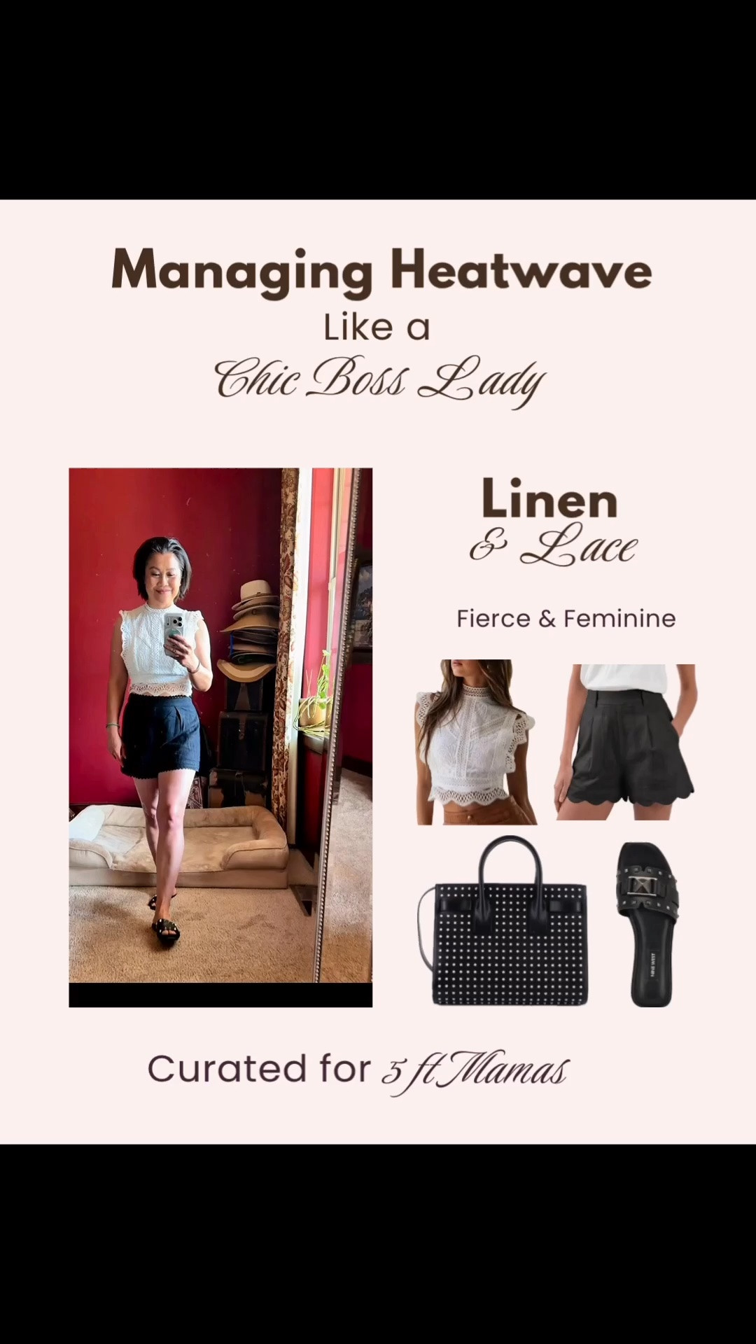Serving pure Boss Lady energy while staying cool under the sun! ✨ Heatwave weather calls for elevated, breathable style that keeps you looking polished from brunch to date night.

Why You’ll Love This Outfit:
 Sleeveless Lace High-Neck Top: Features Intricate, romantic eyelet lace detailing, a structured mock neck, and a back zip. Lightweight and breathable for hot days.
 High-Waisted Scalloped Linen Shorts: Tailored front pleats meet a flirty scalloped hemline, complete with a comfortable high waist and functional side pockets.

✨ Styling Tip: Pair with sleek heels or woven slides, layer on some gold jewelry, and put on your favorite oversized sunnies for an effortless chic look.
Tap the link in my bio to shop these exact pieces on my LTK! 🛍️👇
#LTKstyletip #LTKunder50 #LTKshoecrush #BossLadyStyle #SummerFashion #WarmWeatherOutfit #ChicStyle #LinenShorts #LaceTop #AmazonFinds #OOTD

#LTKOver40 #LTKPetite #LTKootd