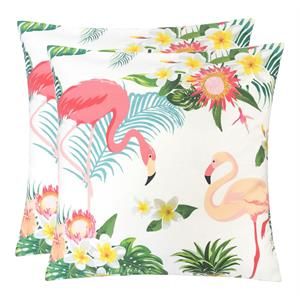 Homey Cozy 20" Square Flamingo Fabric Outdoor Pillow in Multi-Color (Set of 2) | Cymax