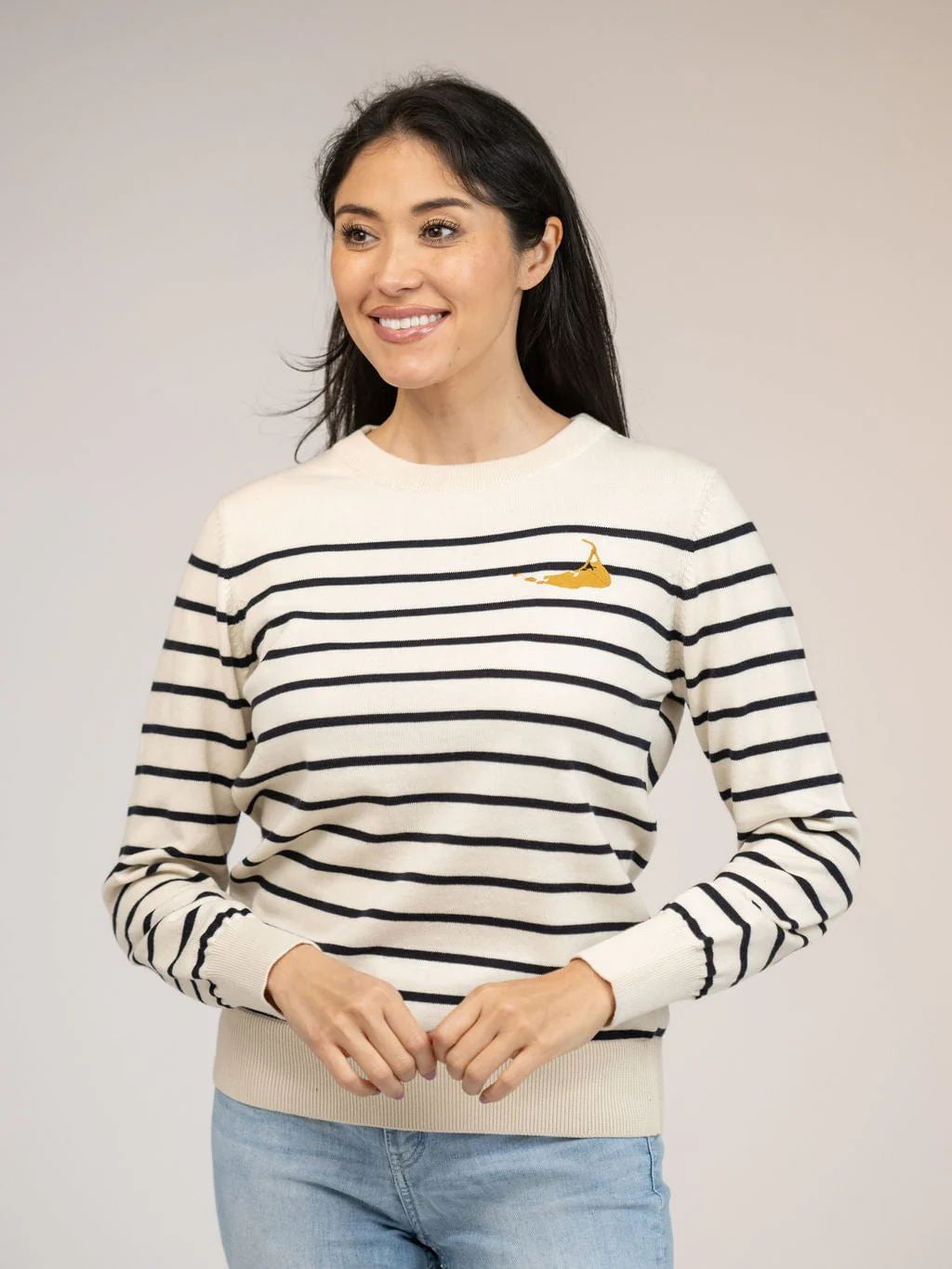 Ivory Striped Sweater with Nantucket Island Embroidery | Beau & Ro