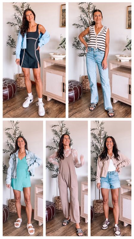 Spring outfits inspo! SAHM but make it cute 🌷

Activewear dress, xs
Zip up, medium
Abercrombie straight jeans, 26
Striped vest, small
Green romper, xs Revolve 
Denim jacket, small
Tan jumpsuit, small
Lace top, small (size down)
Corduroy cropped jacket, small
Abercrombie denim shorts, 27 (I always size up 1 from my denim size for a more comfortable fit)
Bodysuit, small
Nike sneakers, size up half
Sandals fit tts

Amazon fashion 
Abercrombie and Fitch 
Target style 
Revolve style 
#revolveme
Mom style
Mom outfits 
Spring outfits 
Summer outfits 
Vacation outfits 


#LTKfindsunder100 #LTKshoecrush #LTKstyletip
