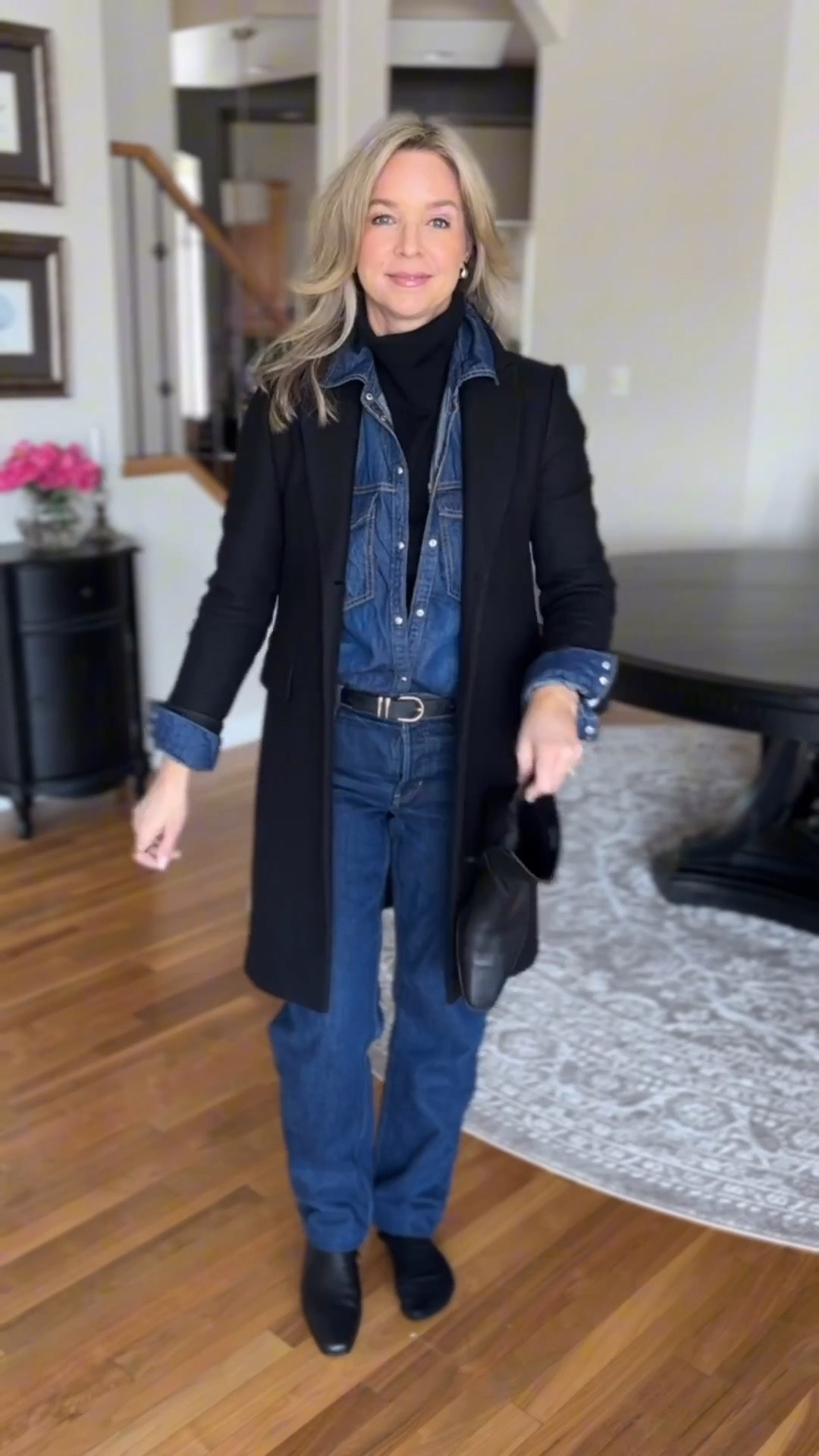 I haven’t worn this denim shirt very much since I bought it and I was inspired from a picture on the Banana Republic website to put this together.

I like the way the black turtleneck and black wool coat break up the denim (aka Canadian tuxedo)
Fun fact: I had never heard the term Canadian Tuxedo, despite being Canadian, until the @the.shortcut.girl used that term in a comment a year or two ago!! 


#LTKstorytime #LTKgrwm #LTKOver40