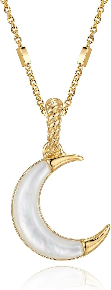 OSIANA Crescent Moon Pendant Necklace for Women, 14K Gold Plated Mother of Pearl Detachable Charm... | Amazon (US)