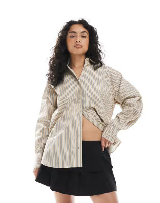 ASOS DESIGN oversized shirt in stone stripe | ASOS (Global)