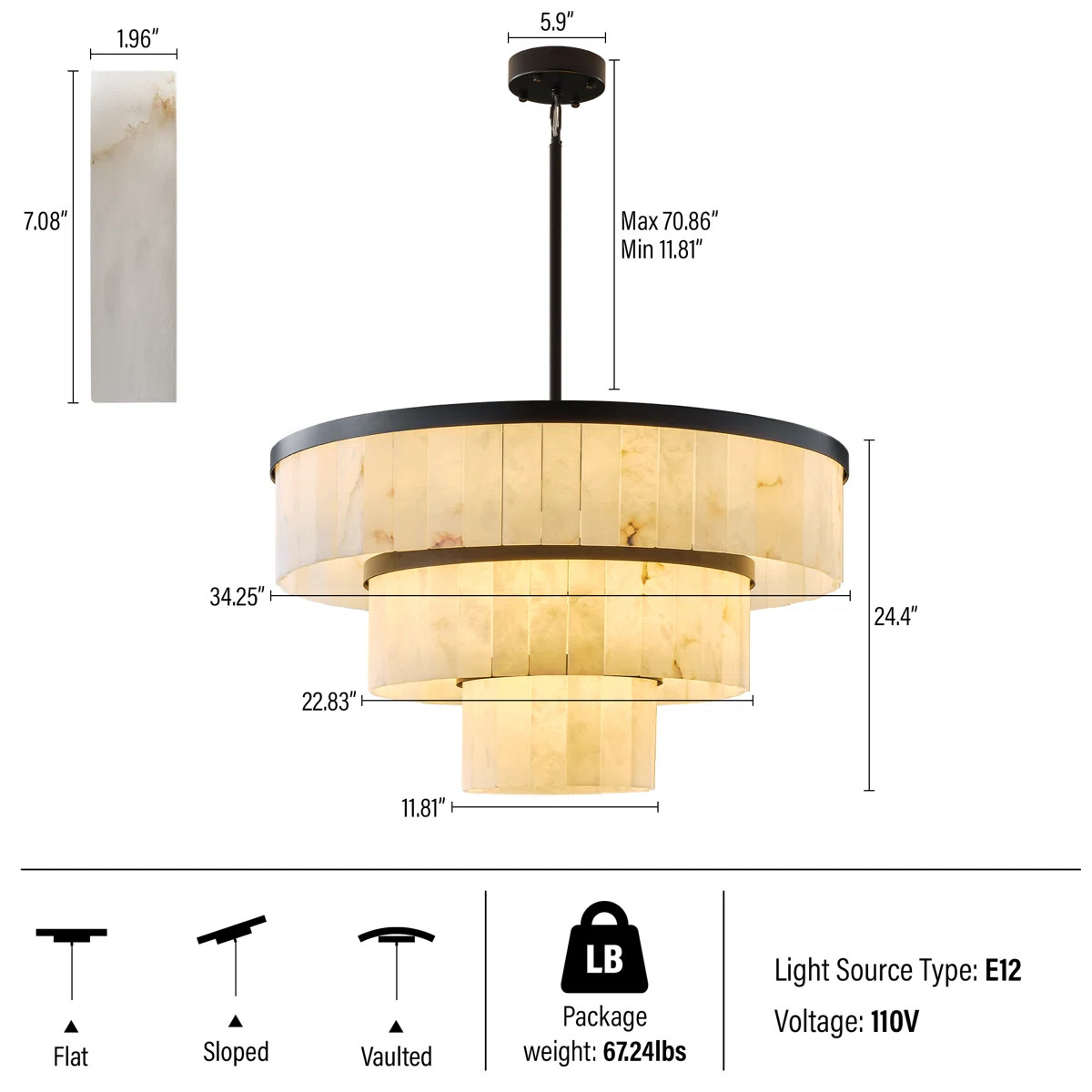 34.3" Dual-Layer Round Drum Kitchen Island Alabaster Chandelier | Wayfair North America