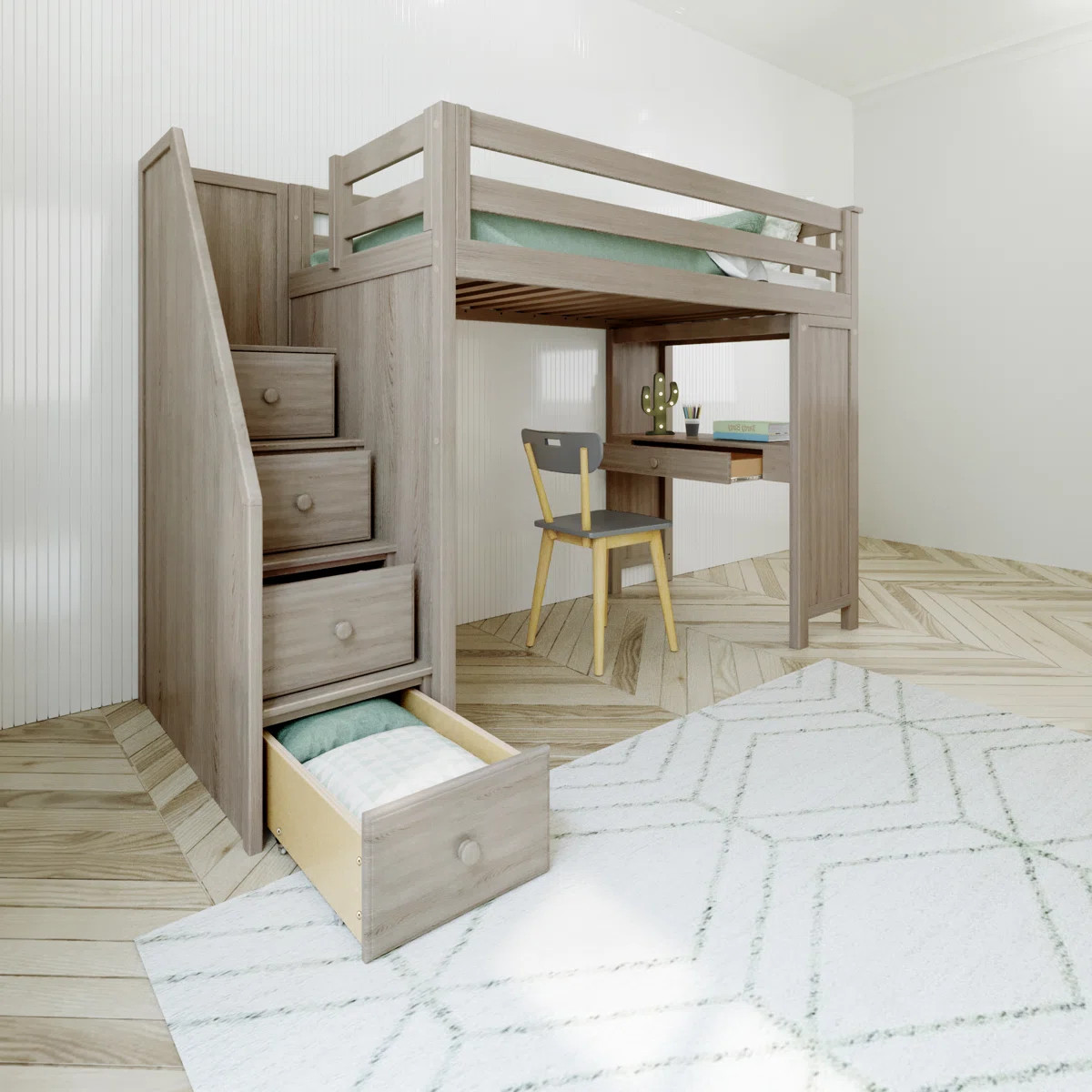 Gannon Twin 4-Drawer Solid Wood Loft Bed with Built-in-Desk by Viv + Rae™ | Wayfair North America