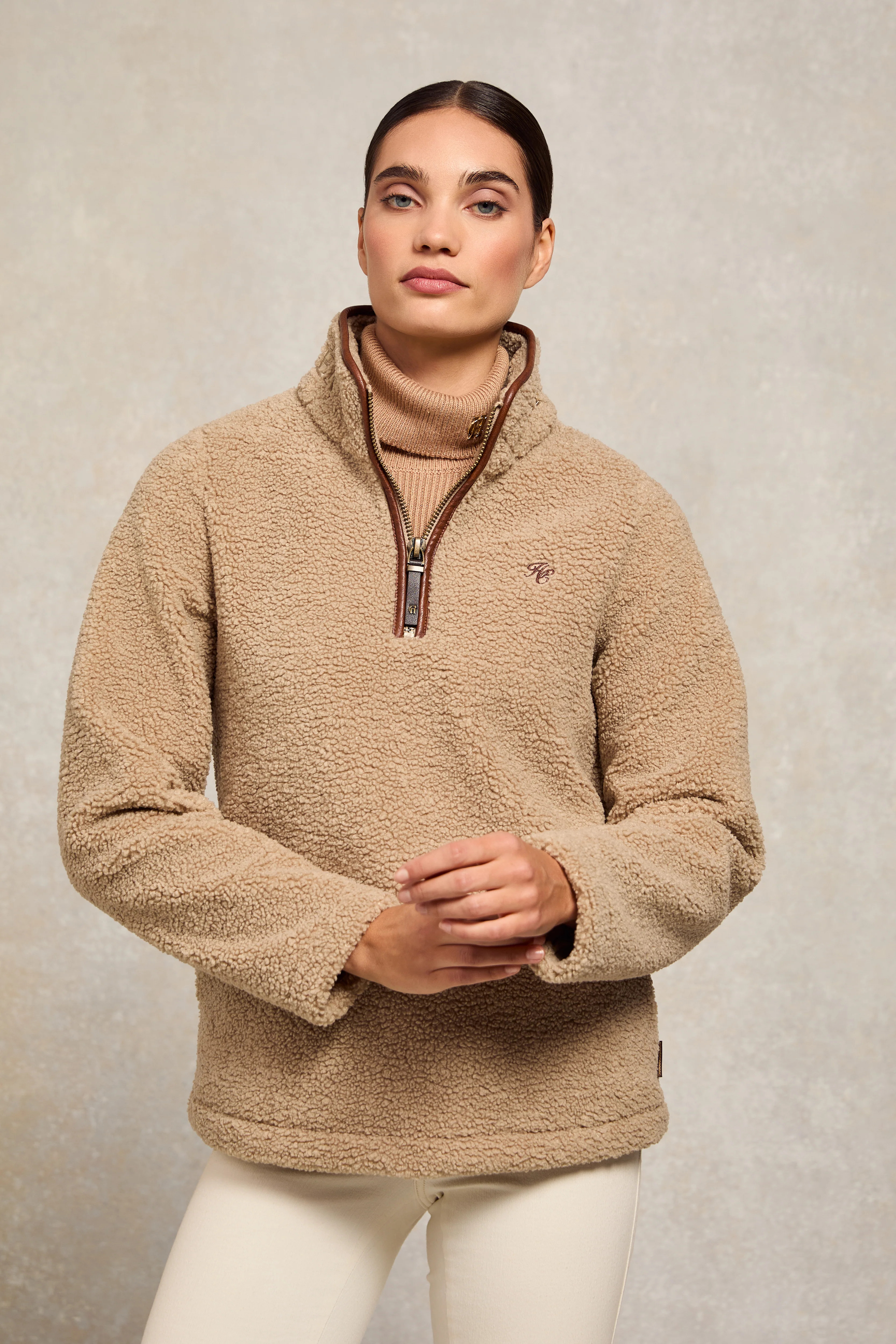Country Fleece Quarter Zip (Natural Borg) | Holland Cooper