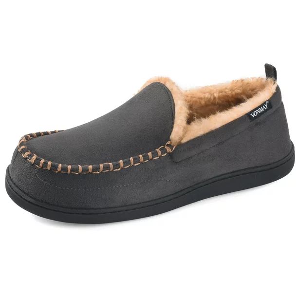 VONMAY Men's Moccasin Slippers Fuzzy House Shoes Fluffy Fur Home Warm Memory Foam Indoor Outdoor ... | Walmart (US)