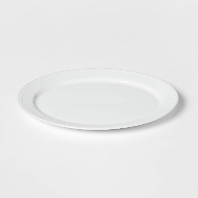 15" x 12" Ceramic Oval Beaded Platter White - Threshold™: Porcelain Serveware, Dishwasher & Microwave Safe | Target