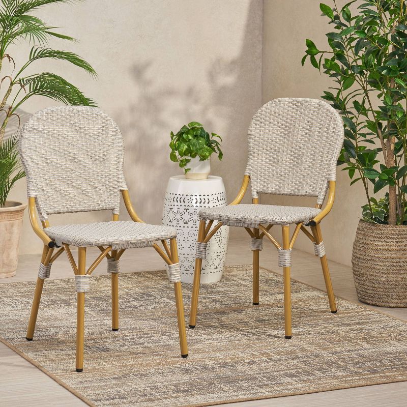 Arthur 2pk Outdoor Aluminum French Bistro Chairs - Light Brown/Bamboo - Christopher Knight Home | Target