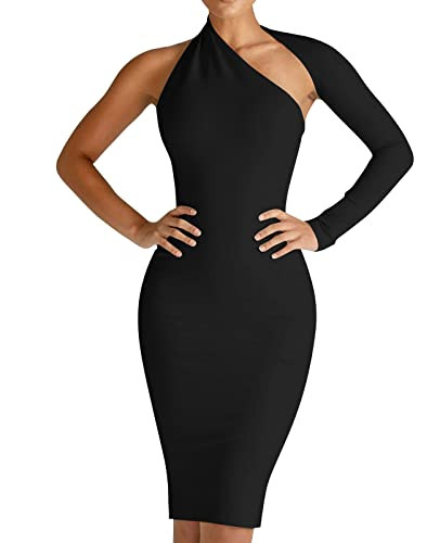 Maketina Womens One Shoulder Backless Long Sleeve Bandage Dresses Club Party Bodycon Dress | Amazon (US)