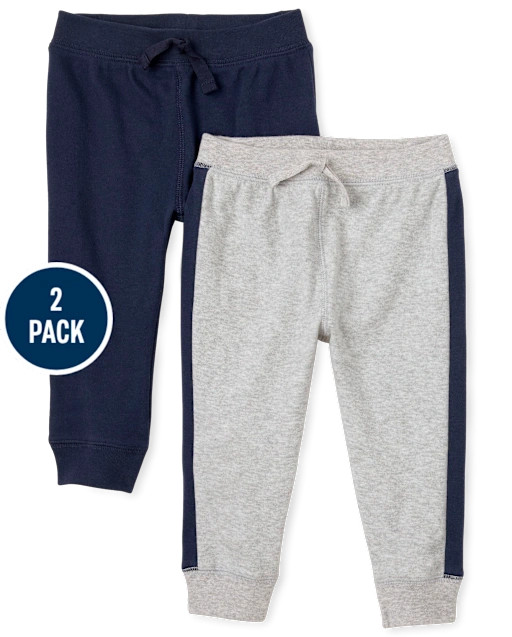 Baby Boys Side Stripe And Solid Knit Pants 2-Pack | The Children's Place  - THUNDER BLUE | The Children's Place