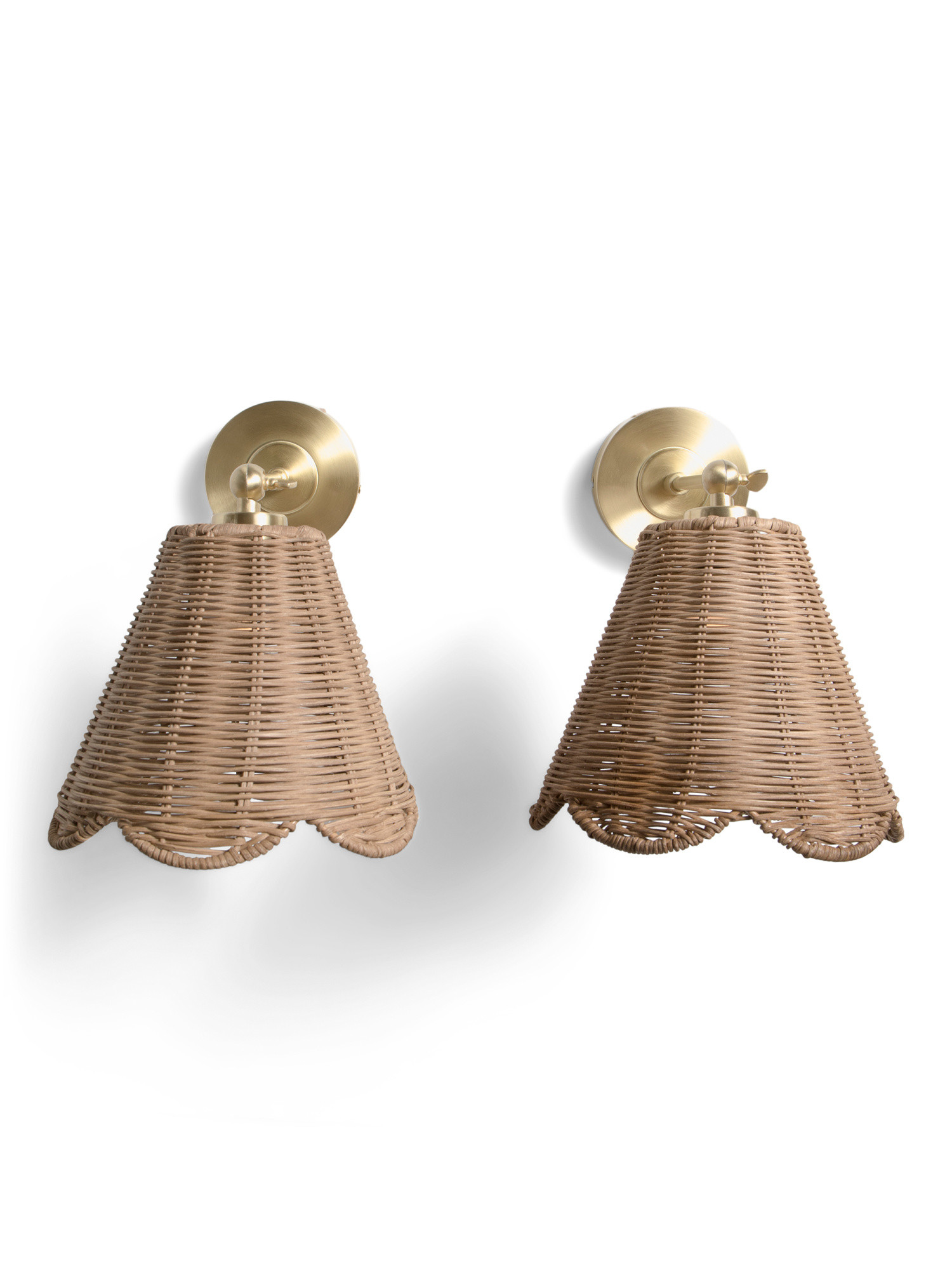 2pk 13.3in Rechargeable Rattan Scalloped Shade Wall Sconces | TJ Maxx
