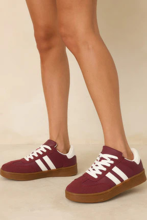 Chasing Chill Burgundy Faux Suede Lace-Up Sneakers | Red Dress