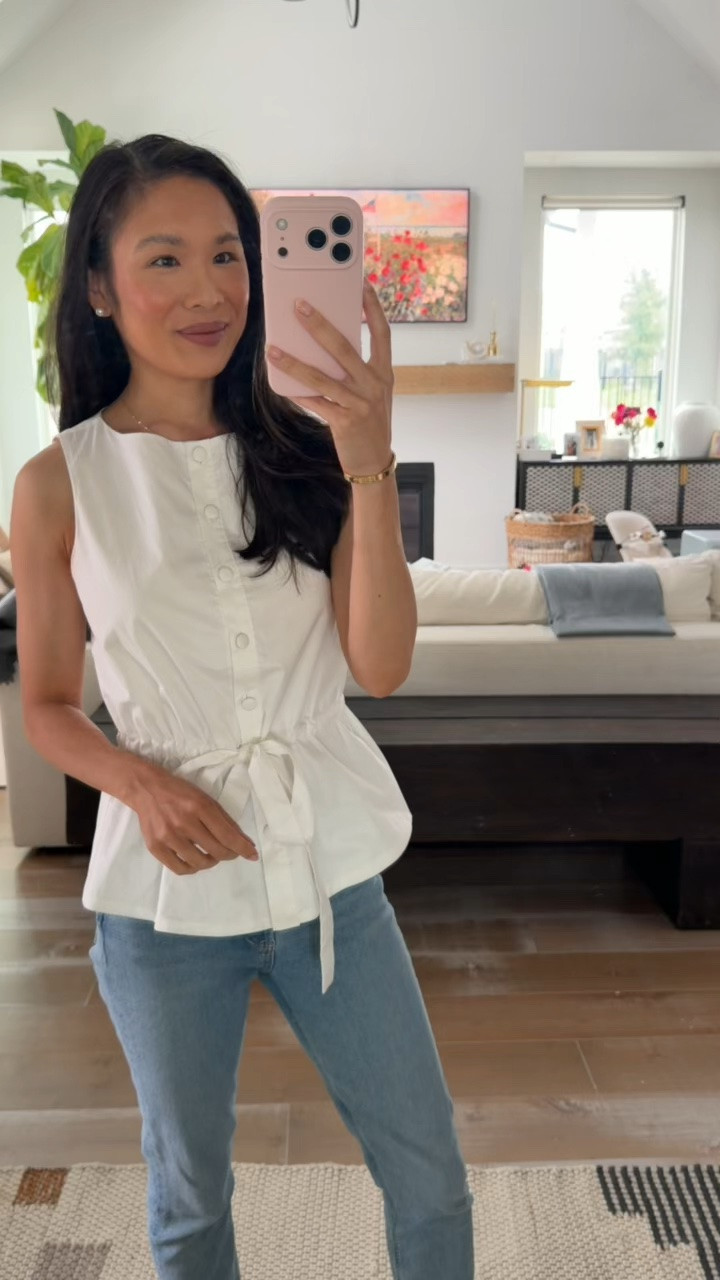 Spring outfit with white cotton poplin top that is breastfeeding friendly and so cute on! Styled with jeans a for a more casual look. Great for summer with shorts, too

#LTKootd #LTKSeasonal