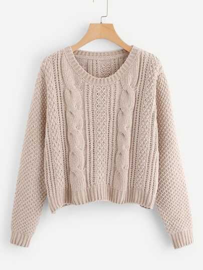 SHEIN Cable Knit Chenille Sweater | SHEIN