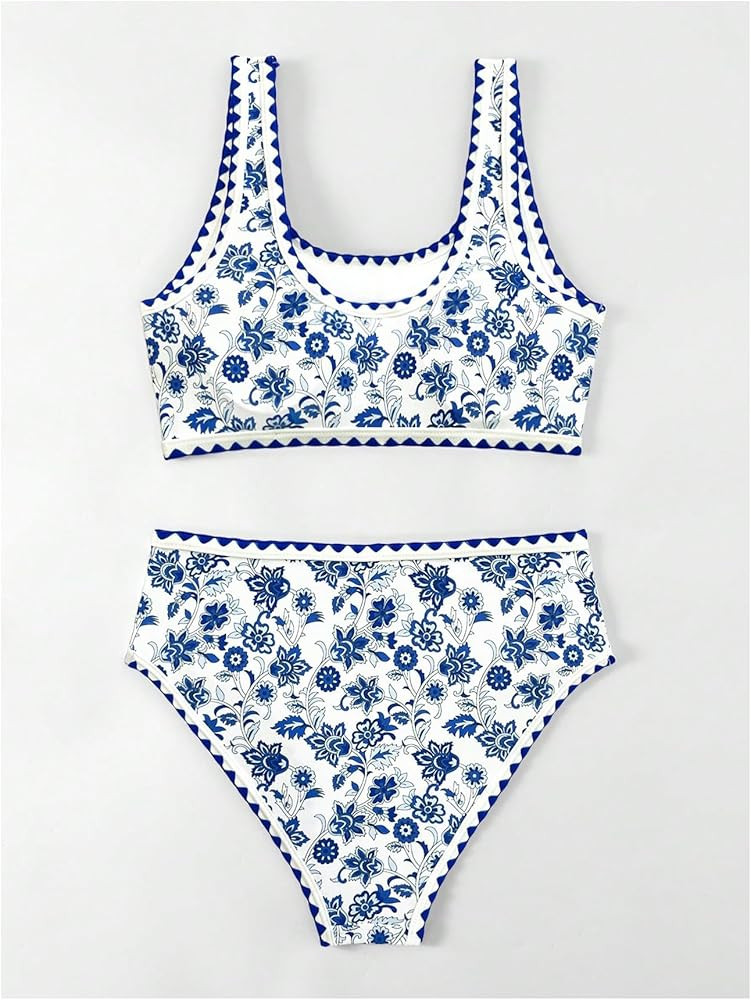 Women's 2 Piece Floral Print Bikini Set Y2K Tankini Set Boho High Waist Swimsuit Full Coverage Ba... | Amazon (US)
