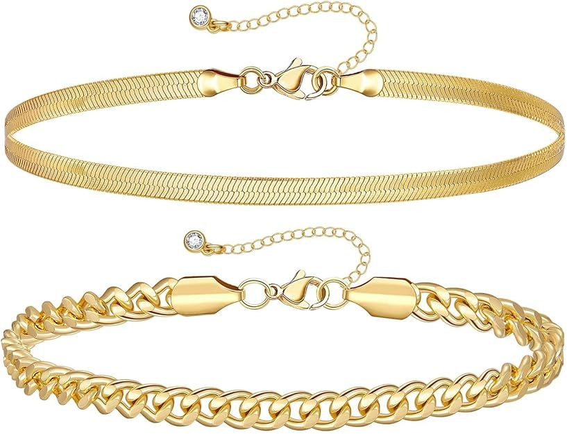 KissYan Gold Layered Ankle Bracelets for Women, Dainty 14k Gold Plated Layering Anklets Set Adjus... | Amazon (US)