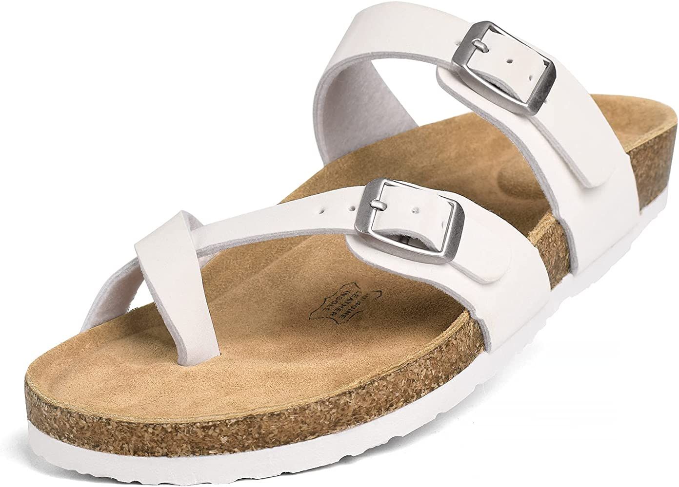 FITORY Womens Leather Slide Sandals with Comfort Cork Footbed | Amazon (US)
