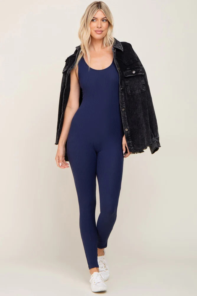 Navy Blue Ribbed Bodycon Jumpsuit | PinkBlush Maternity
