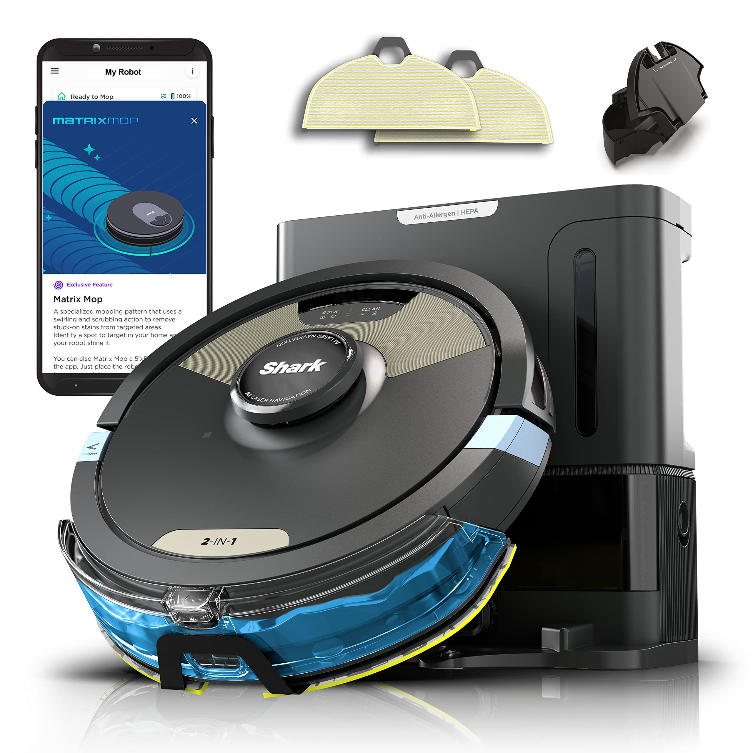 Shark Robot Vacuum & Mop Combo, Powerful Suction, Matrix Plus, 60-Day Debris Capacity, HEPA Bagle... | Amazon (US)