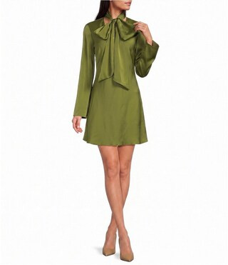 Gianni Bini Amira Tie Neck Long Sleeve Satin Mini Dress -  12 | Dillard's