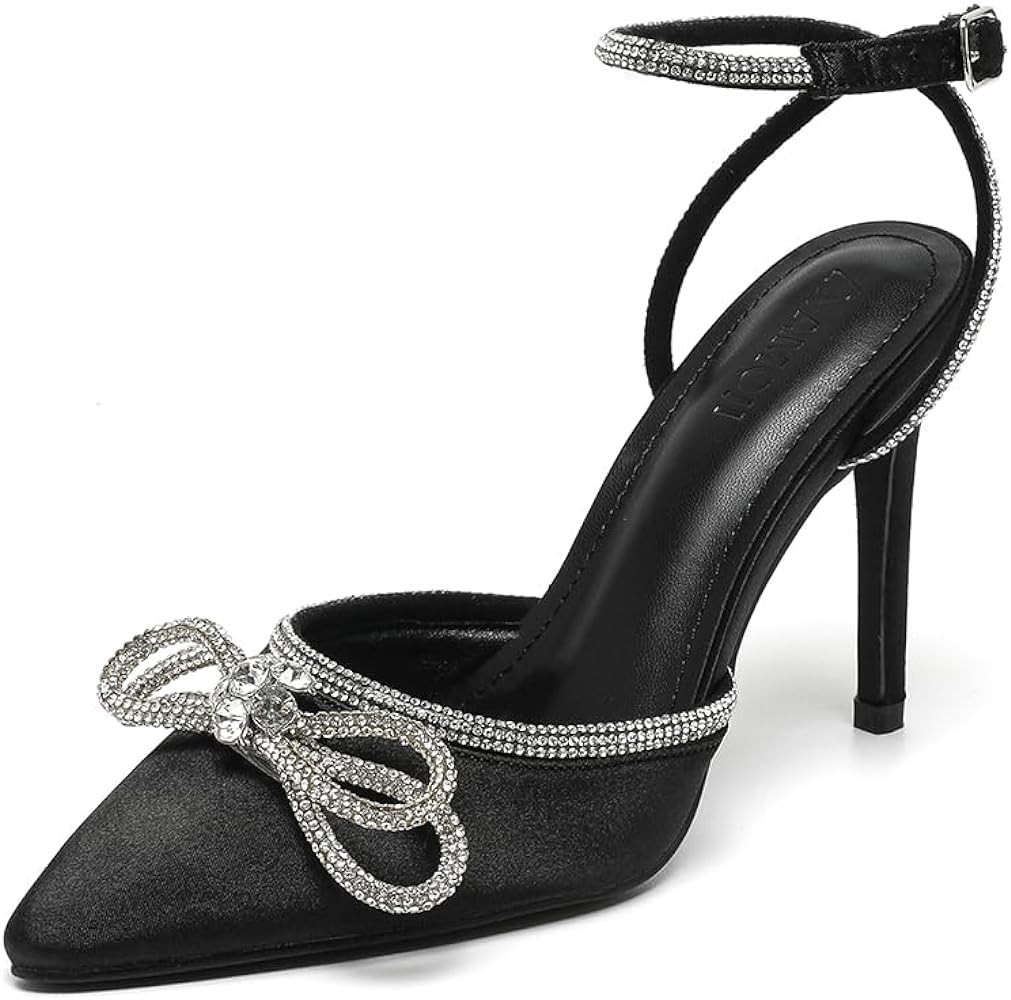 Amoji Women's Stilettos Rhinestone High Heels 4'' Pumps Ankle Strappy for Wedding Party Dressing ... | Amazon (US)