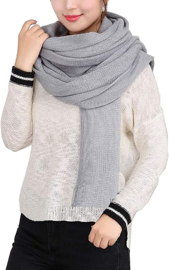 Wander Agio Women's Warm Scarves Long Shawl Winter Warm Large Scarf Pure Color | Amazon (US)