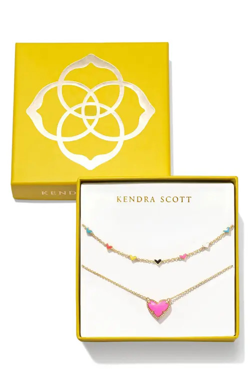 Kendra Scott Ari & Haven Enamel Hearts Set of 2 Necklaces in Gold Neon Pink Magnesite at Nordstrom | Nordstrom