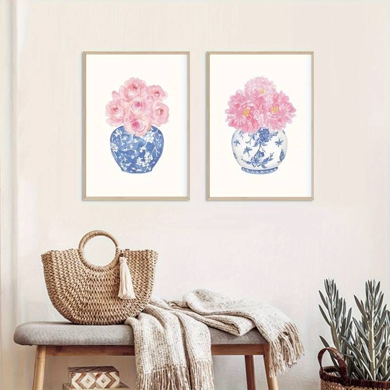 Floral Watercolor Art Blue White Vase Wall Art - Temu | Temu Affiliate Program