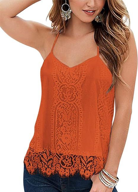 YOINS Sexy Lace Tank Tops for Women Summer Basic Low Cut Cami Vest Shirt | Amazon (US)