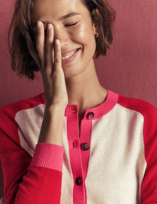 Meg Raglan Sleeve Cardigan-Pink, Ivory colour block | Boden (US)