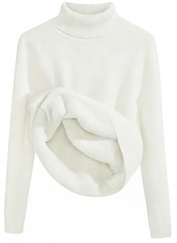 SKAYS Women's Turtleneck Sweater Winter Thermal Soft Fleece Sherpa Lined Pullover Sweaters Thick Knitted Bottoming White M | Amazon (US)